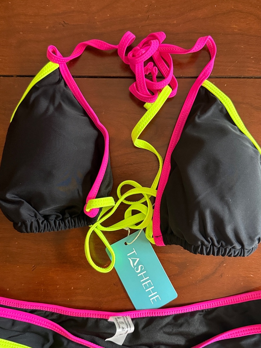TASHEHE Colorful String Bikini Set Triangle Two Piece Neon Color Block Halter - Picture 8 of 11